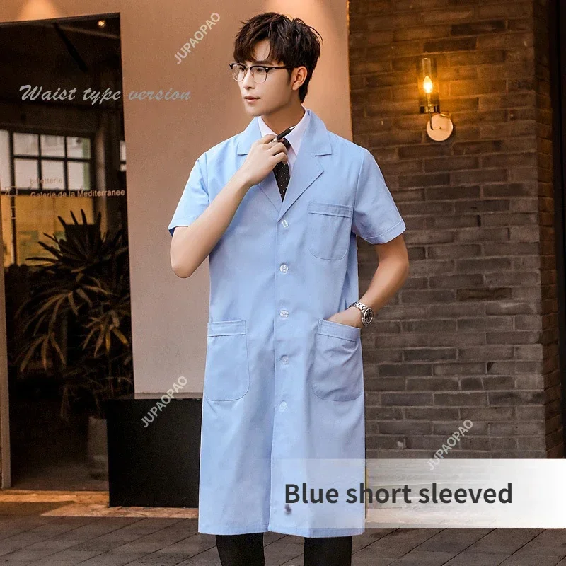 New Women's Fashion Lab Coat Short Sleeve Doctor Nurse Dress Long Sleeve Medical Uniforms White Jacket Adjustable Waist Belt