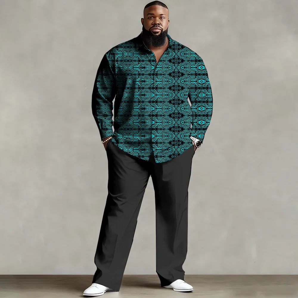 

Комплект мужской рубашки больших размеров S-9xl: этнический шикарный стиль — смесь мягкого хлопка, элегантные принты в этническом стиле, устойчивые к морщинам,