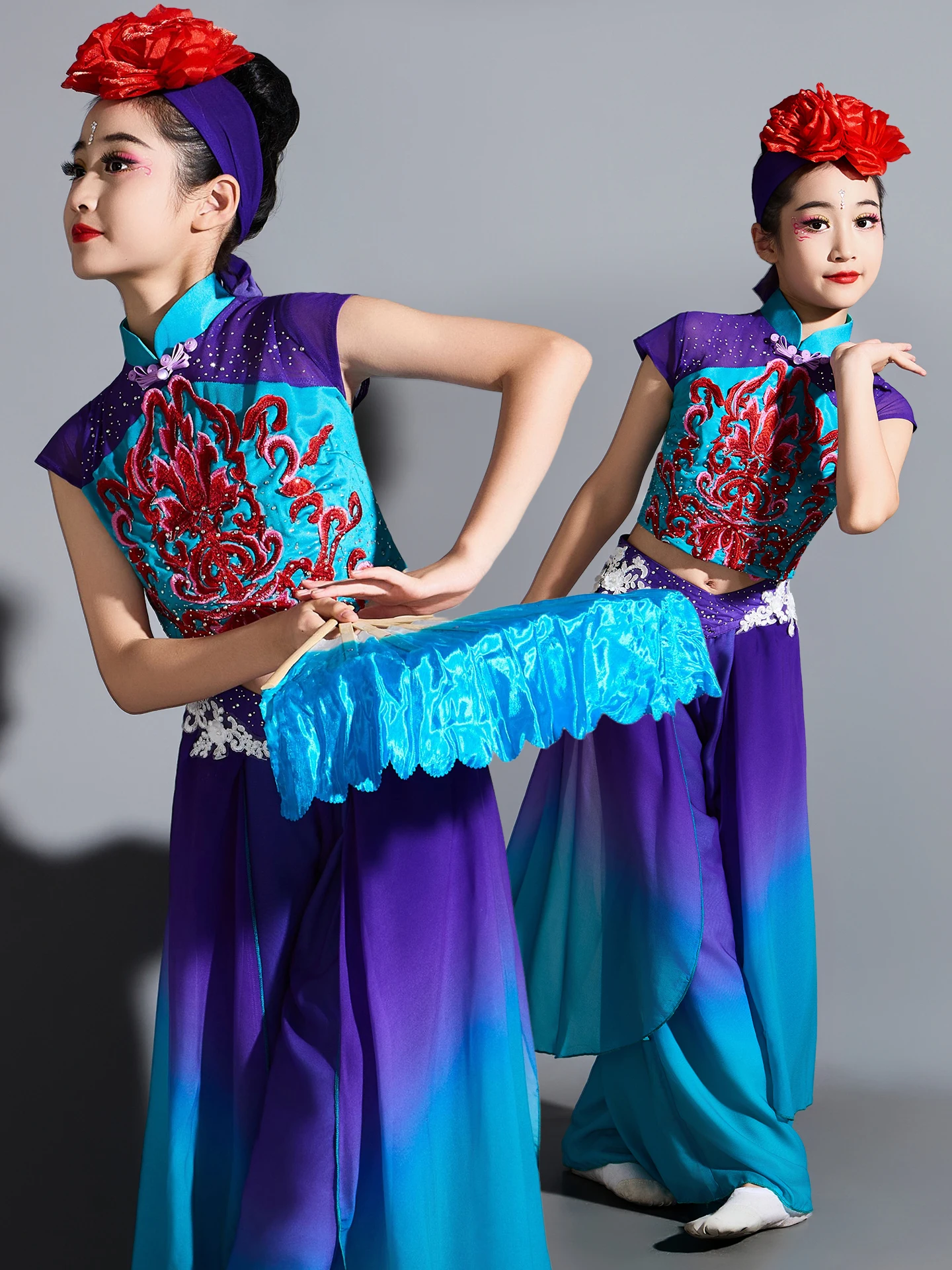 

Children's Classical Dance Performance Costume Flower Drum Light Yangge Fem Child New Northeast Glue State Opera Costume O...