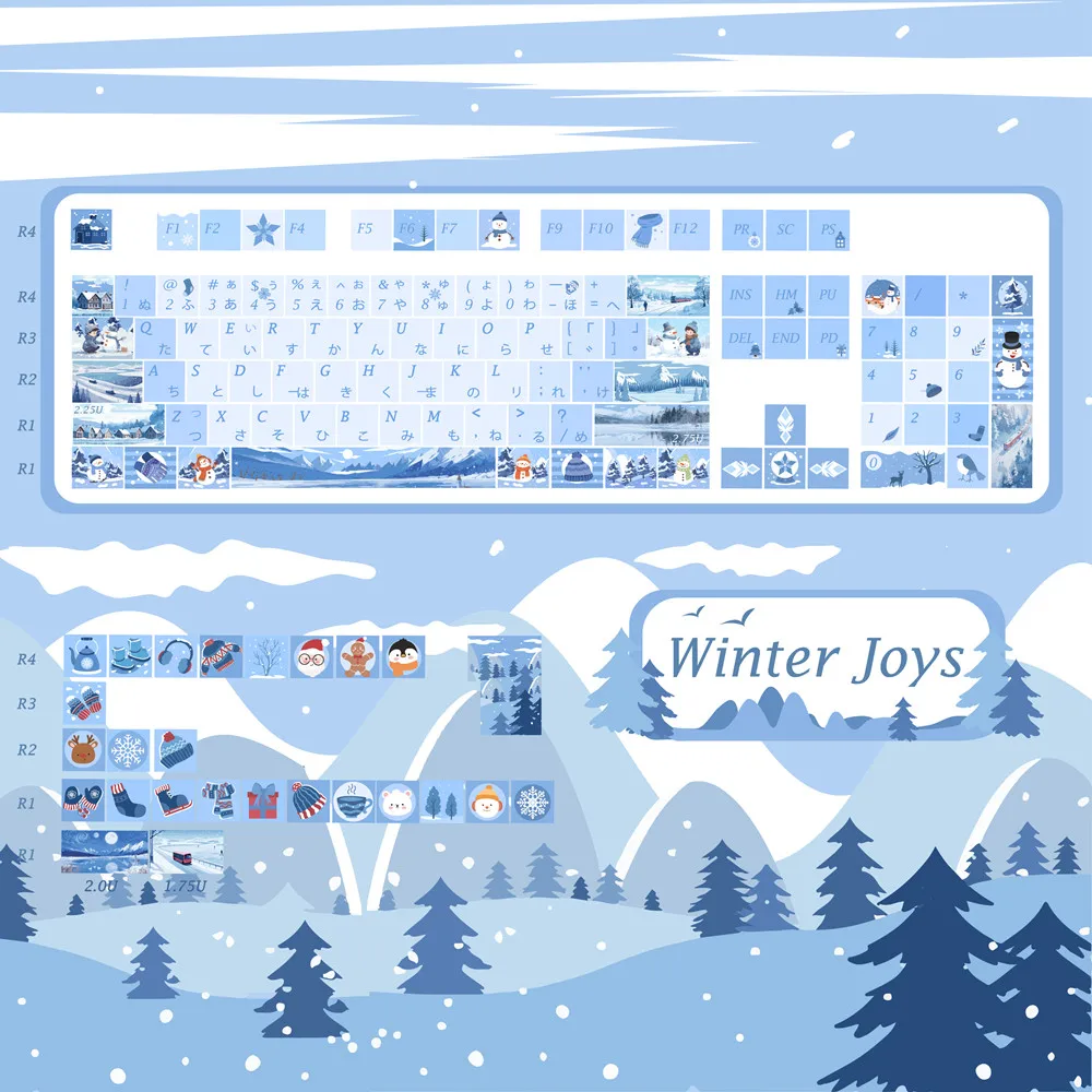 

Customized Design Winter Joys Sublimation Keycaps Silent Snow Timeless joy PBT Cherry Profile for MX Switch Mechanical Keyboard