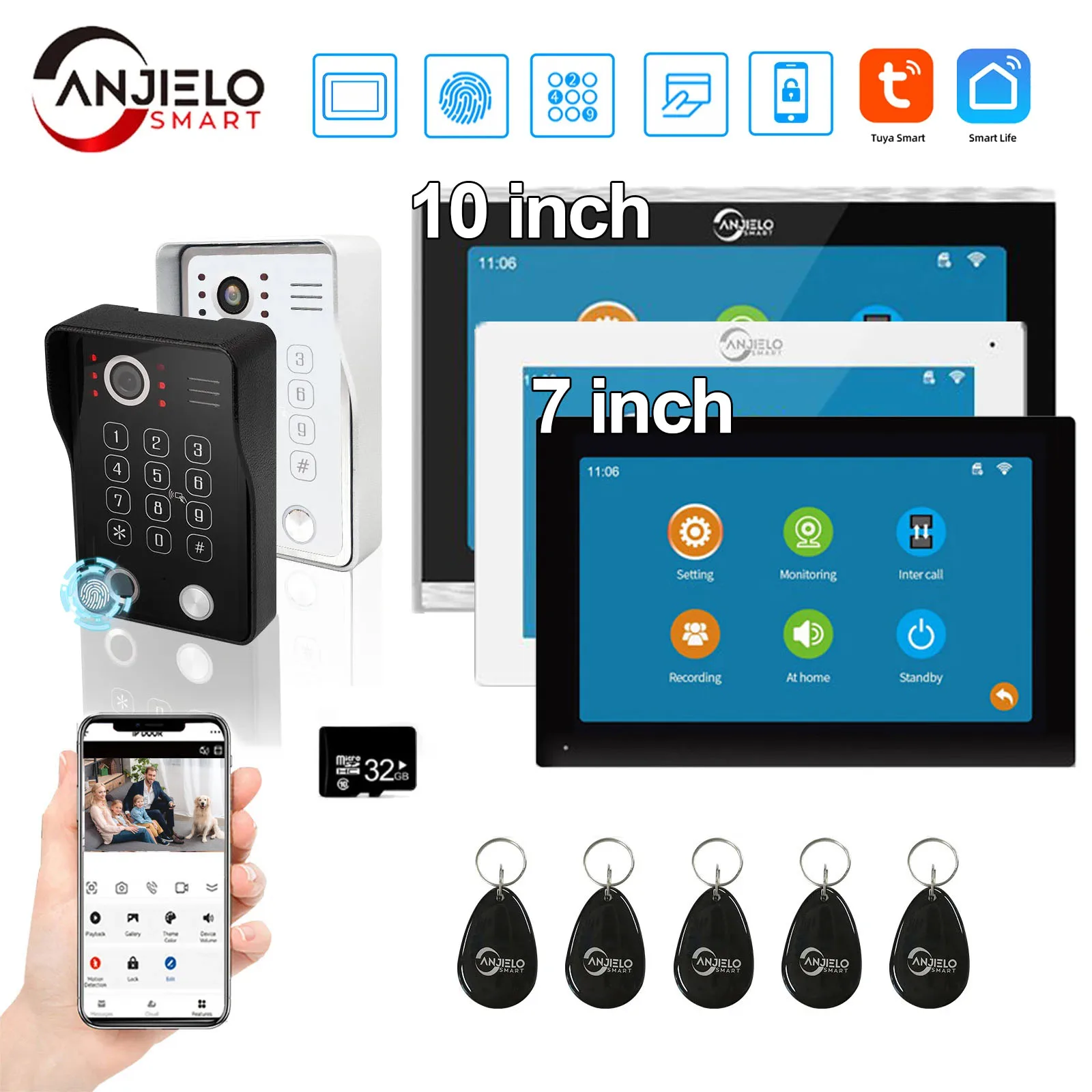 

Tuya 7/10 Inch 1080P Video Intercom Doorphone with Touch Screen, Password/Fingerprint/IC Card Unlocking Wired Doorbell Camera