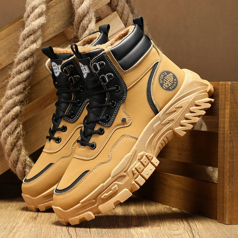 Solid Colour Men's Sports Shoes Comfortable Add Cotton High Top Men Sneakers Designer Man Running Shoes Outdoor Tide Street Flat