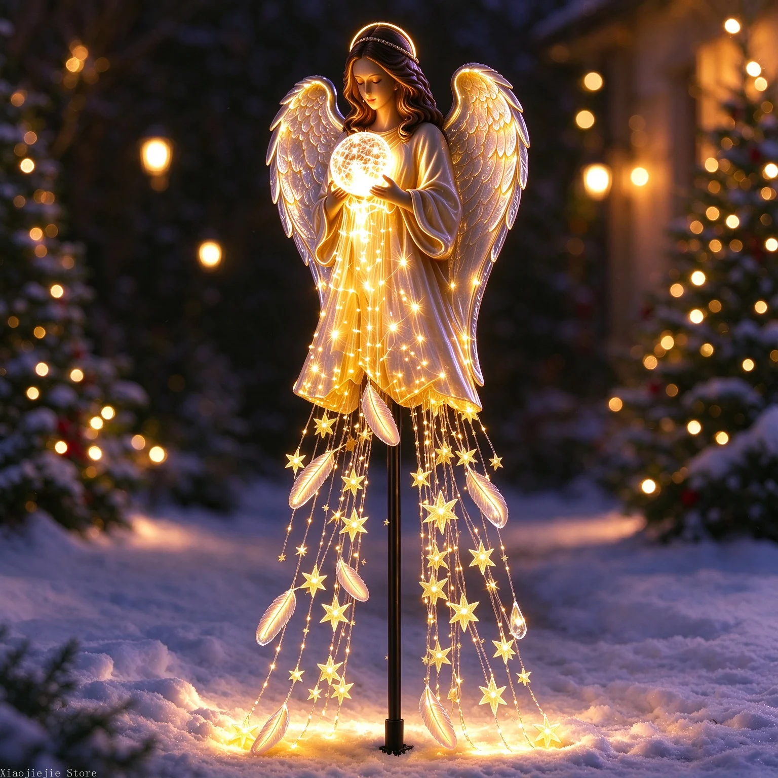 Solar Angel Christmas Figurine, Waterproof Star Decor, Outdoor Lawn Ground Stake, Garden Pathway Holiday Ornament
