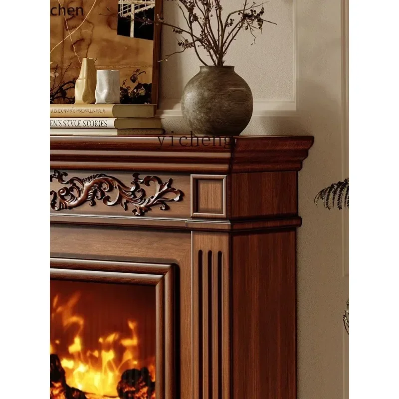 DSA  retro country solid wood fireplace decorative cabinet living room electronic simulation flame 3D