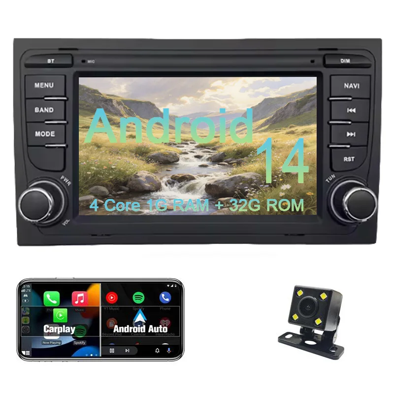 

Android car radio for Audi A4 2000-2006 stereo screen Carplay Android Auto Bluetooth GPS Navigation FM radio 7’ [1+32G]
