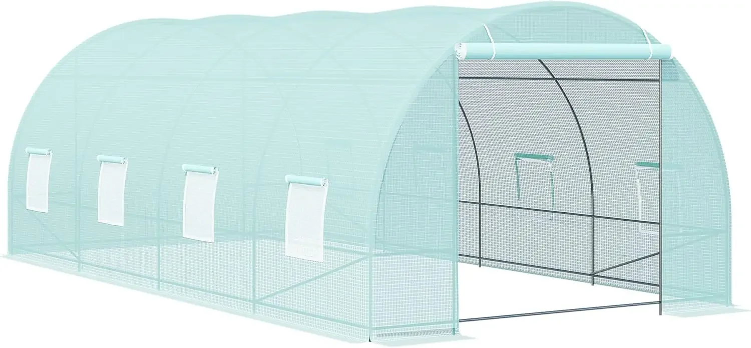 20' x 10' x 7' Walk-in Tunnel Greenhouse, Garden Warm House, Large Hot House Kit with 8 Roll-up Windows & Roll Up Door,