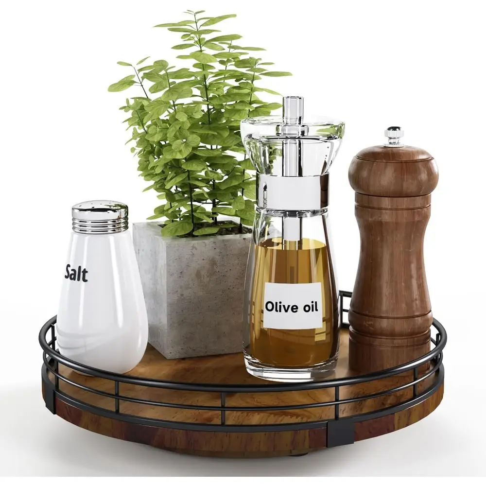 

Farmhouse Oak 9-дюймовый органайзер для проигрывателя Lazy Susan для шкафа, круглая деревянная организация Lazy Susan и хранилище для обеденного стола,