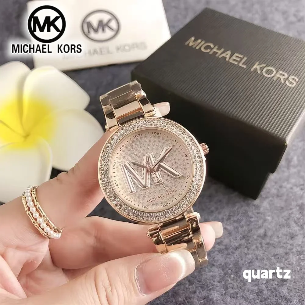 MICHAEL KORS Fashion Women's Light Luxury Watch Bag MK Classic Rose Gold Starry Quartz Watch Wallet Exquisite Girl Gift