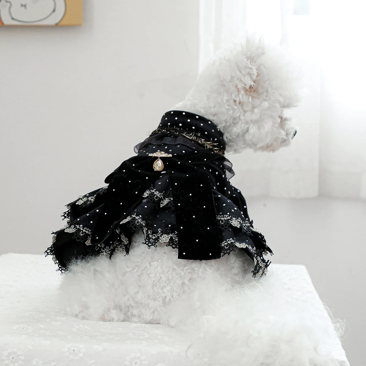 1PC Pet Clothing Spring and Autumn Black Gold Dress Princess Dress Suitable for Small and Medium sized Dogs