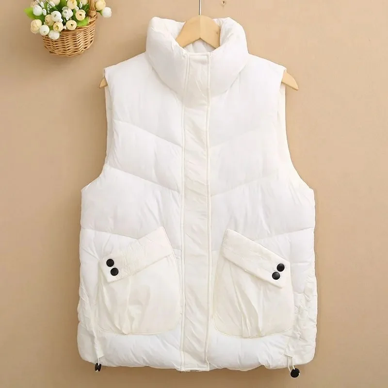 2024 Autumn Women Ultra Light White Duck Down Vest Sleeveless Jacket Female Stand Collar Waistcoat Zipper Puffer Coat