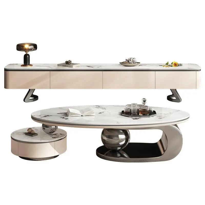 Minimalist Marble Top Center Table Non-Toxic Material Upgraded Version Corrosion Resistant Reinforced Frame