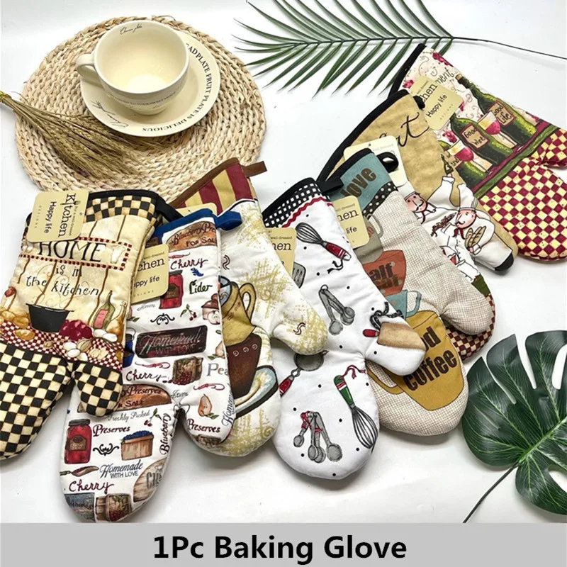 

1Pc 17x33cm Cotton Vintage Printed Oven Mitts Baking Glove Pad Microwave Insulation Kitchen Tool Party Gift