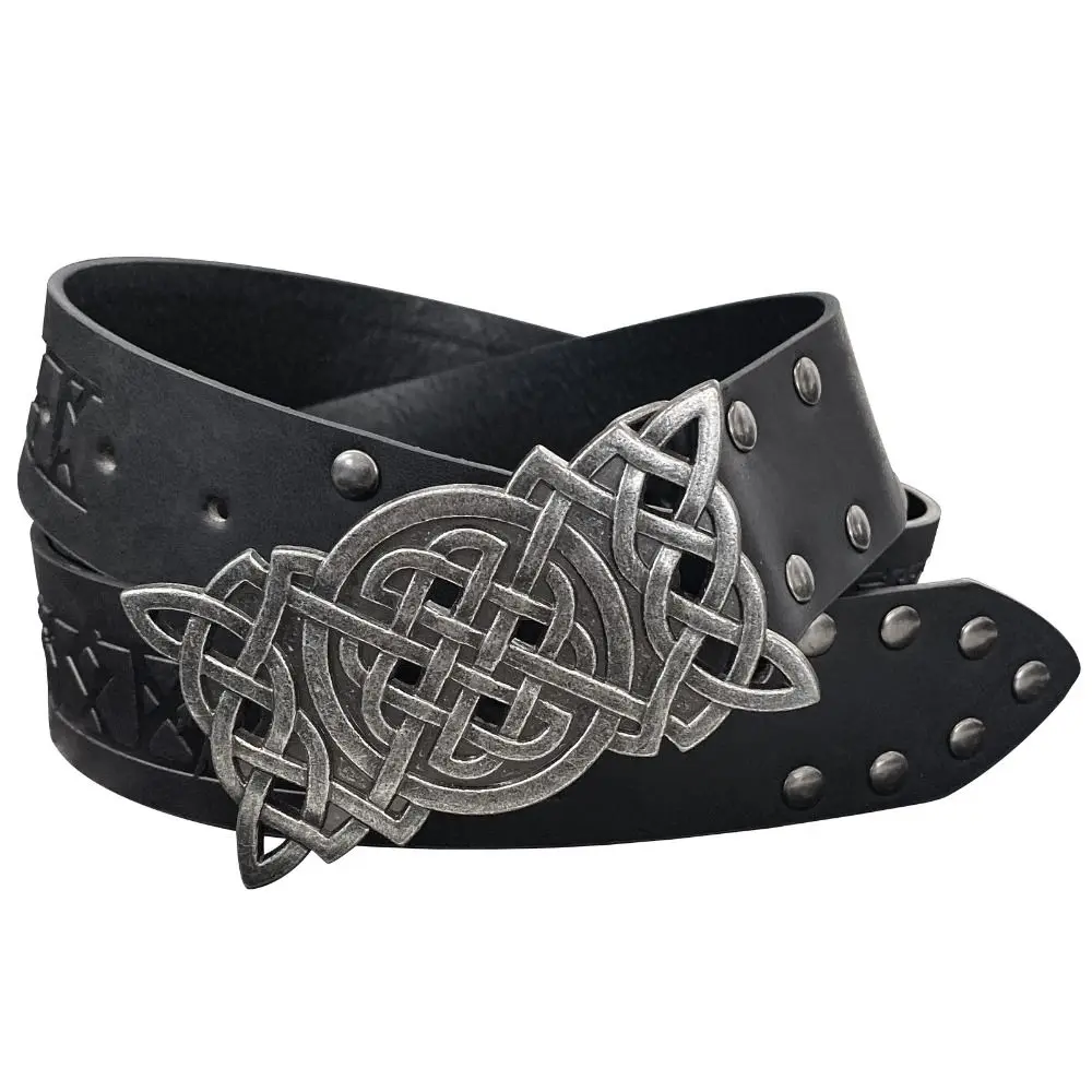 Interesting Embossed Viking Renaissance Buckle Belt PU Knight Celtic Belt Printing Leather Medieval Waistband Photo Pros