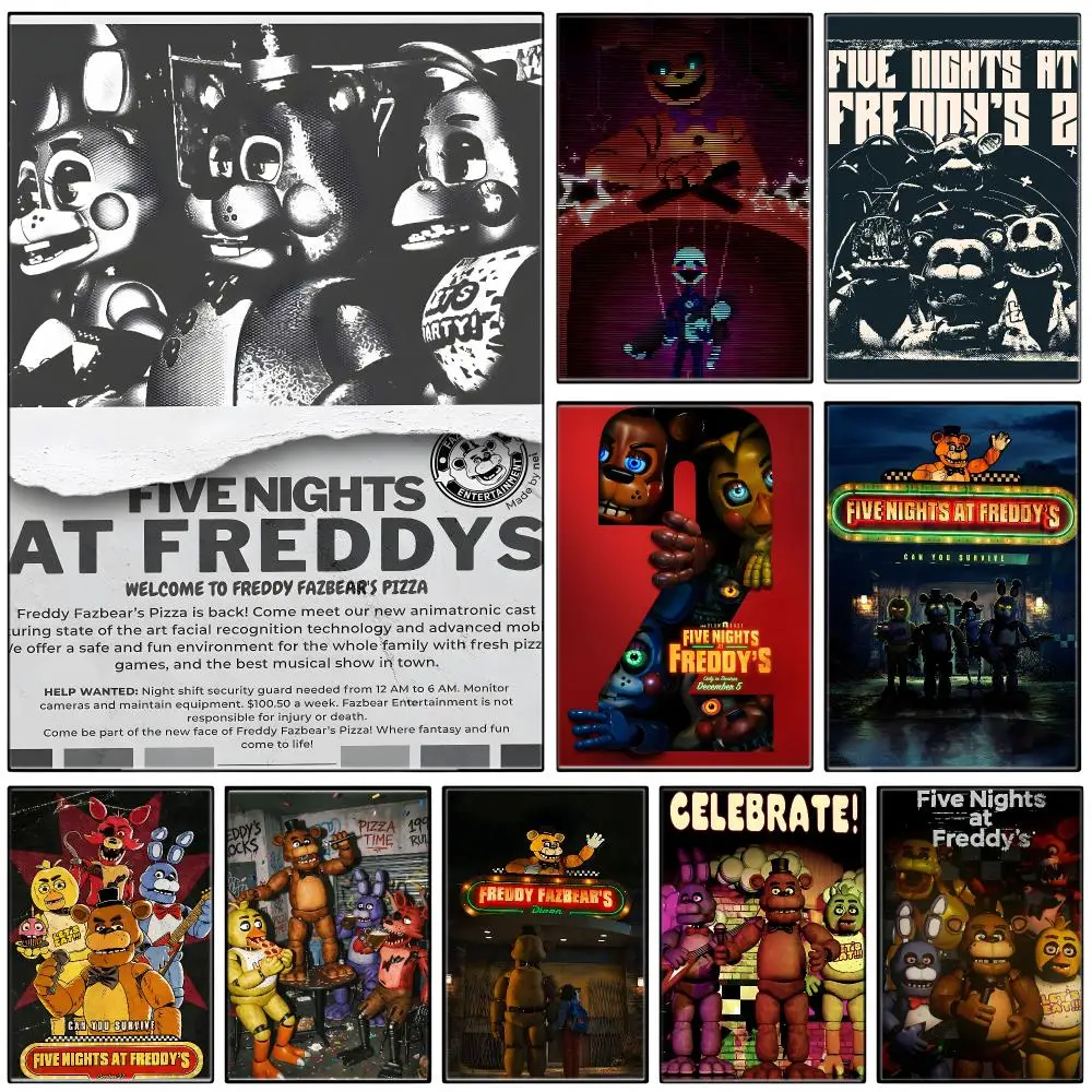 FNAF F-Five Nights at Freddys Poster  Self-adhesive Art Waterproof Paper Sticker Coffee House Bar Room Wall Decor
