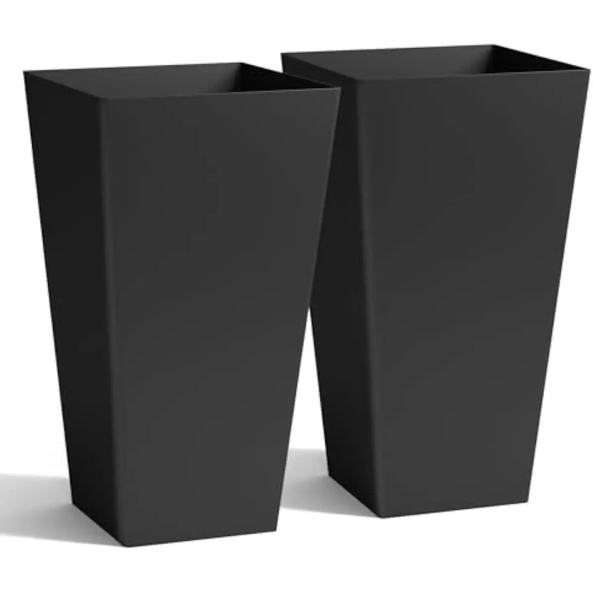 20-inch sleek black tapered planters set of two – weather-resistant plastic pots with drainage holes – modern minimalist design