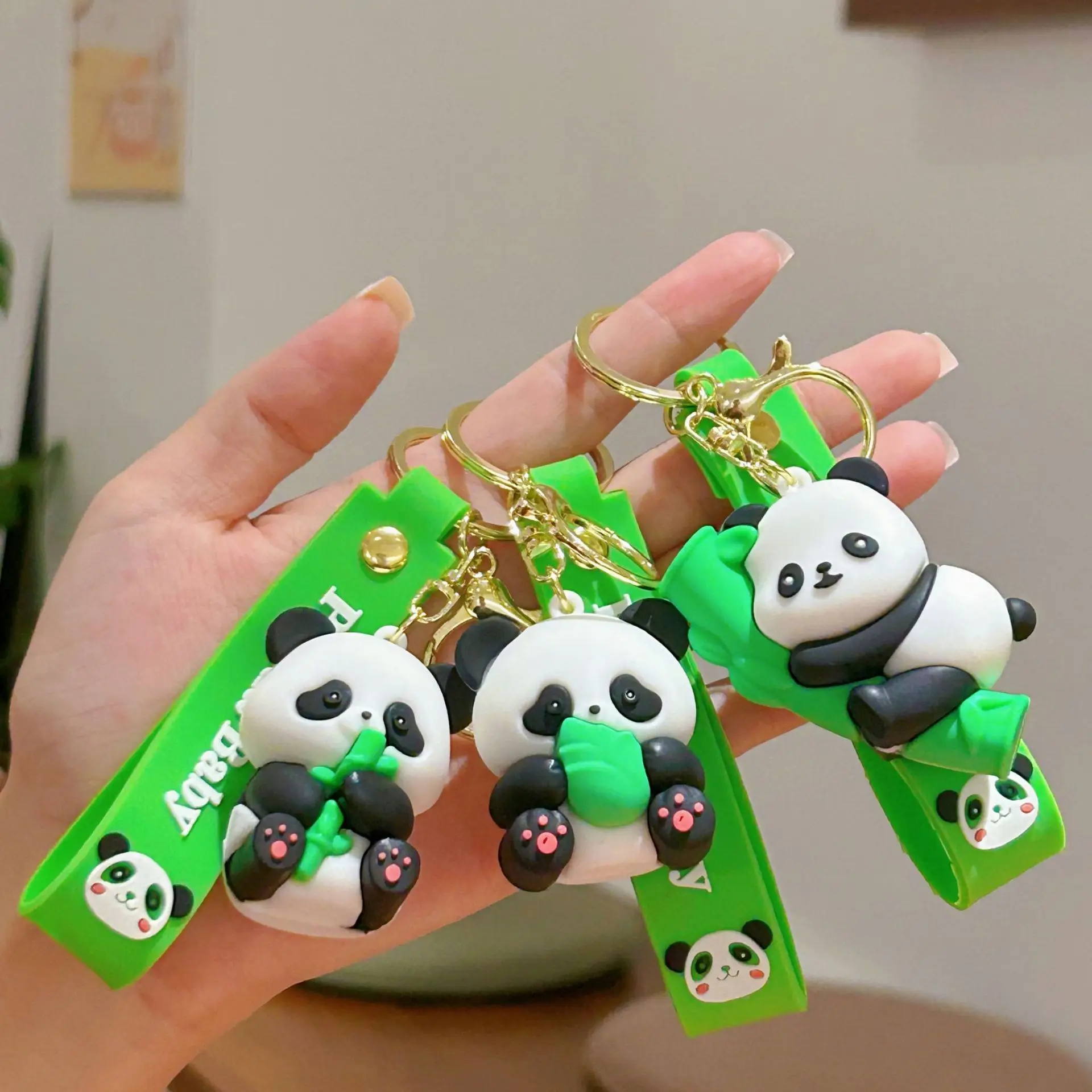 bamboo keychain Carrying Bamboo Panda Bag Keychain Sichuan Giant Panda. Cute Keychain Car Pendant Small Gift