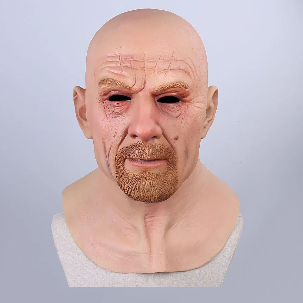 Old Man Mask Halloween Realistic Cosplay Party Costume Accessories Full Head Latex Mask Headwear ﻿