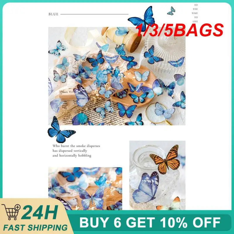 1/3/5BAGS White Butterfly Notebook Structured Stickers Dai Fandie Vintage Translucent White Blue Shadow Butterfly Material Paste