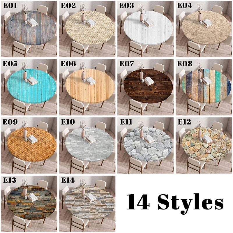 

60/90/120cm Wooden Textured Table Cover Printed Round Tablecloth Elasticized Table Cover Waterproof Protection Cloth New