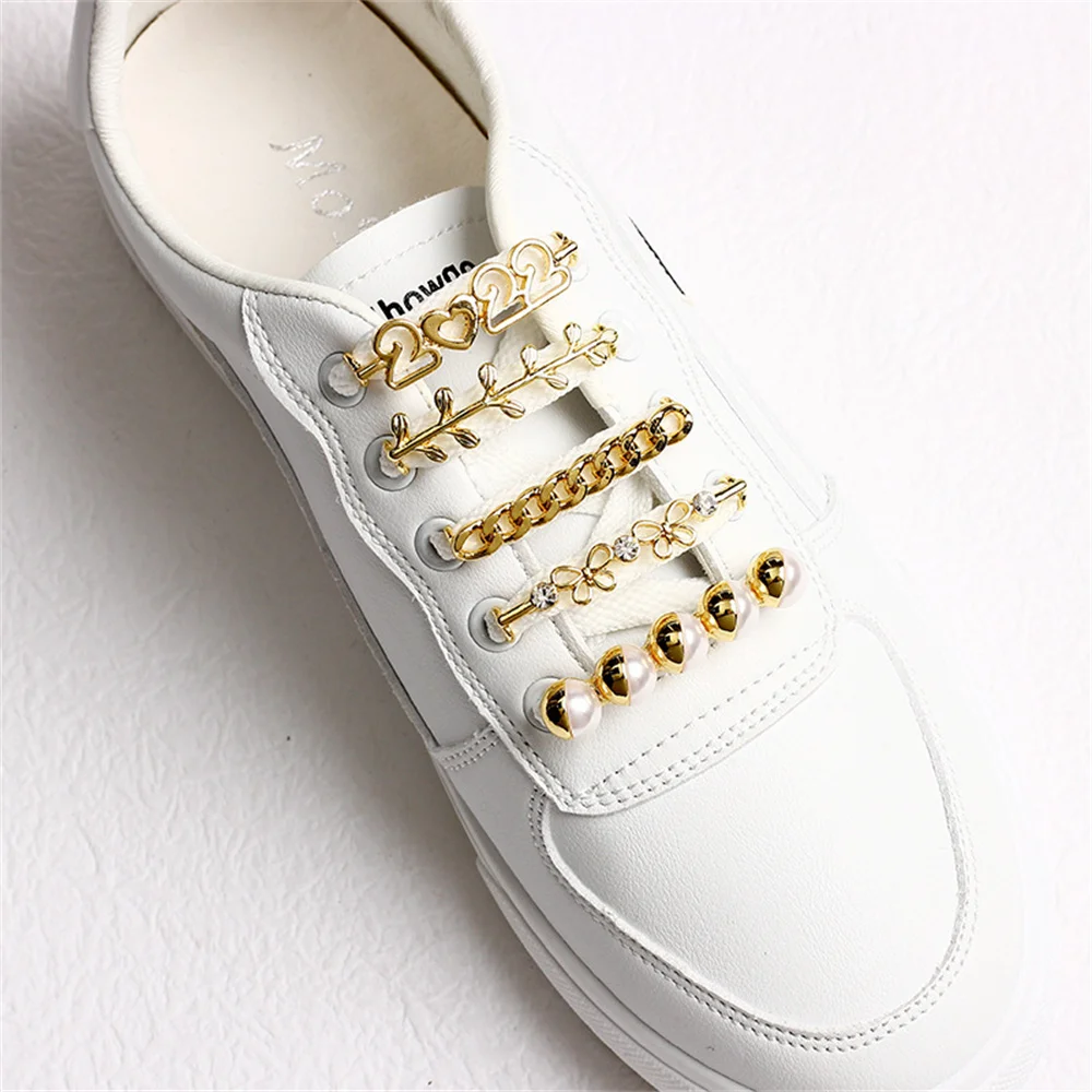 Heart Shoe-buckle New Pearl Leaf Shoe Fastener Sneakers Jewelry Crystal Shoe Decorations Gold Bijoux Gift Shoe Tag