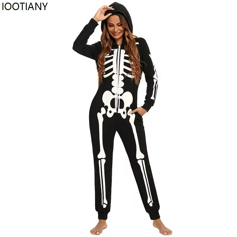

CosplayKids Adult Skeleton Cosplay Hooded Jumpsuit Unisex Halloween Party Performance Parent-child Costume Festival Clothes Rave