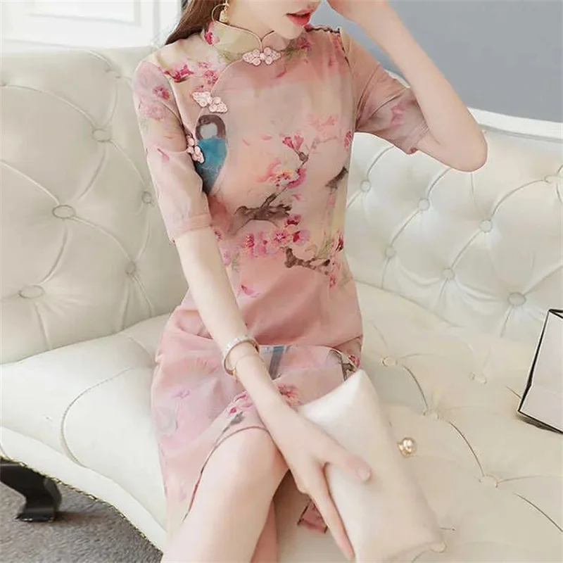 Improved Cheongsam Dress for Women 2025 Summer New Fashionable Korean Style Dress for Girls Tailored Medium to Long Style Gift
