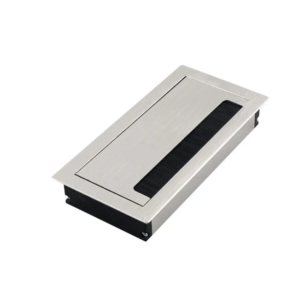 Flip Cover Conference Table Threading Box with Brush Wire Hole Cover Office Desk Wiring Box Aluminum Alloy Square