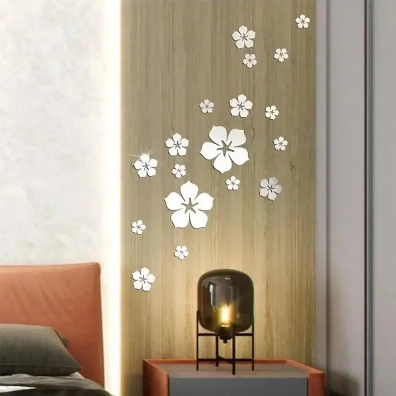 18 Stück 3D-Blumen-Spiegel-Wandaufkleber aus Acryl, TV-Hintergrund-Dekoration, Schlafzimmer-Deko – Detail 6
