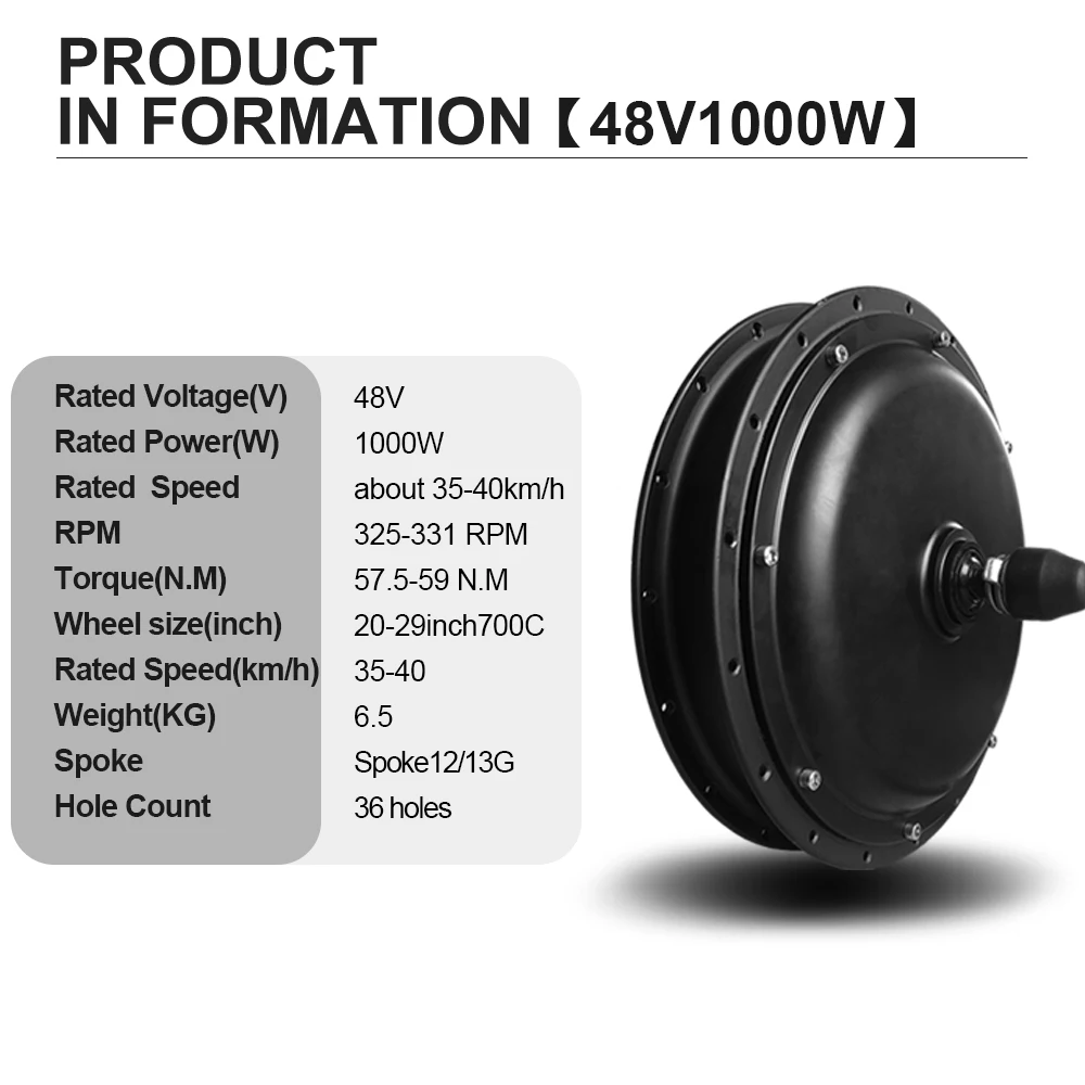 Electric Bicycle Conversion Kit, Brushless Motor, Gearless Motor, Front Fork, 100mm, 48V, 1000W, 1500W, 2000W, 20-29 Inch, 700C