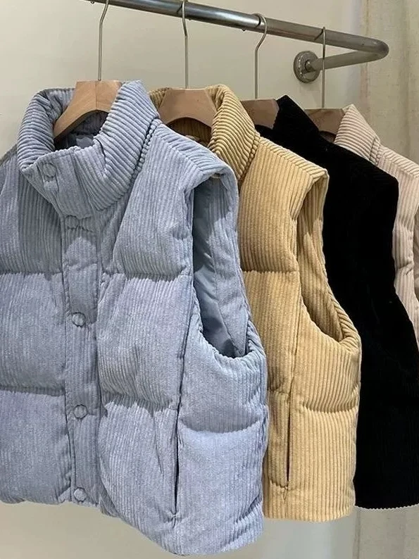 

High-End European Sle Women's ort Cotton Vest Quilted Cotton Stand Collar Jaet Thiened Autumn Winter Top