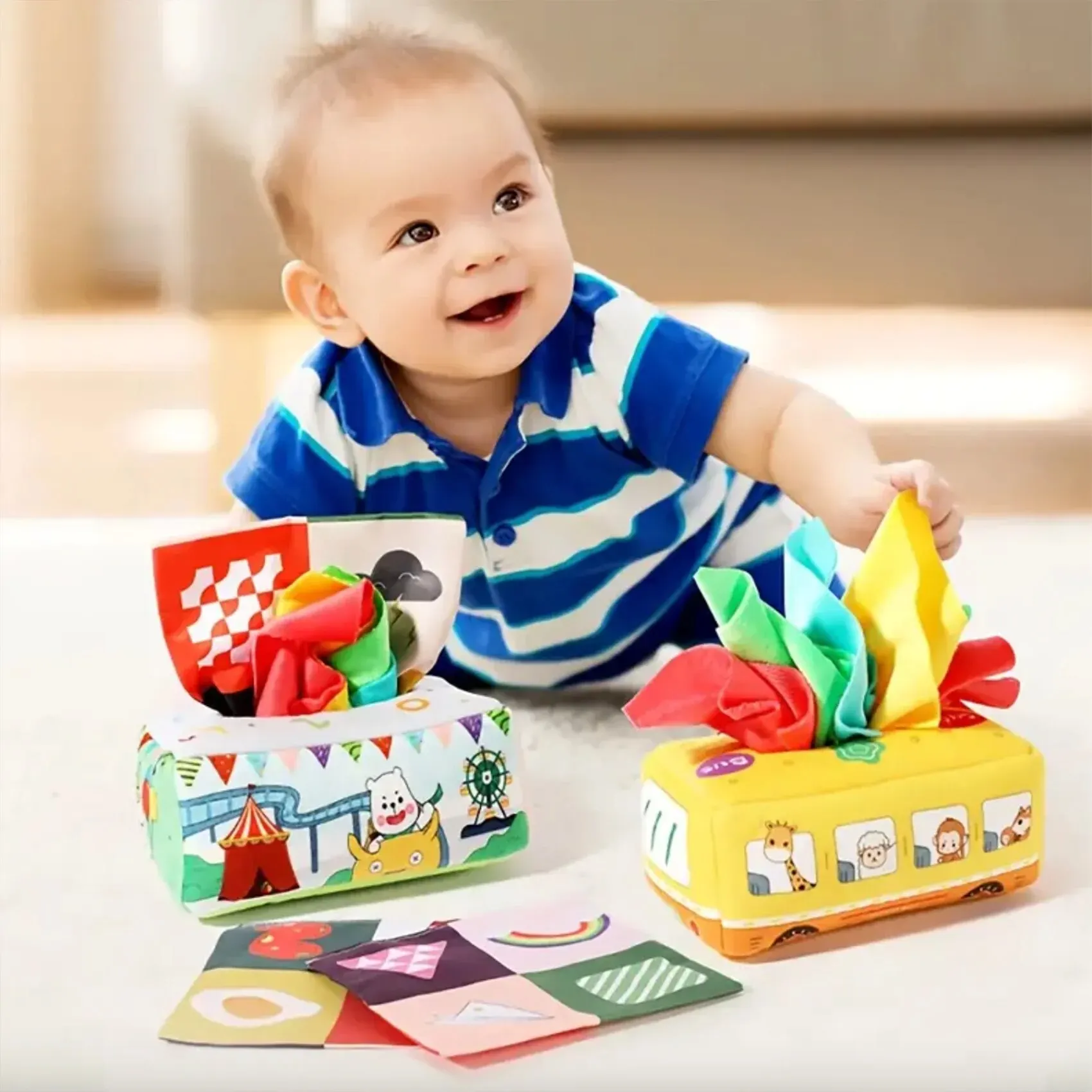 Brinquedos infantis para desenho de papel, quebra-cabeça para educação infantil, papel resistente a rasgos, caixa de toalha, exercício do dedo do bebê, 0-1 anos