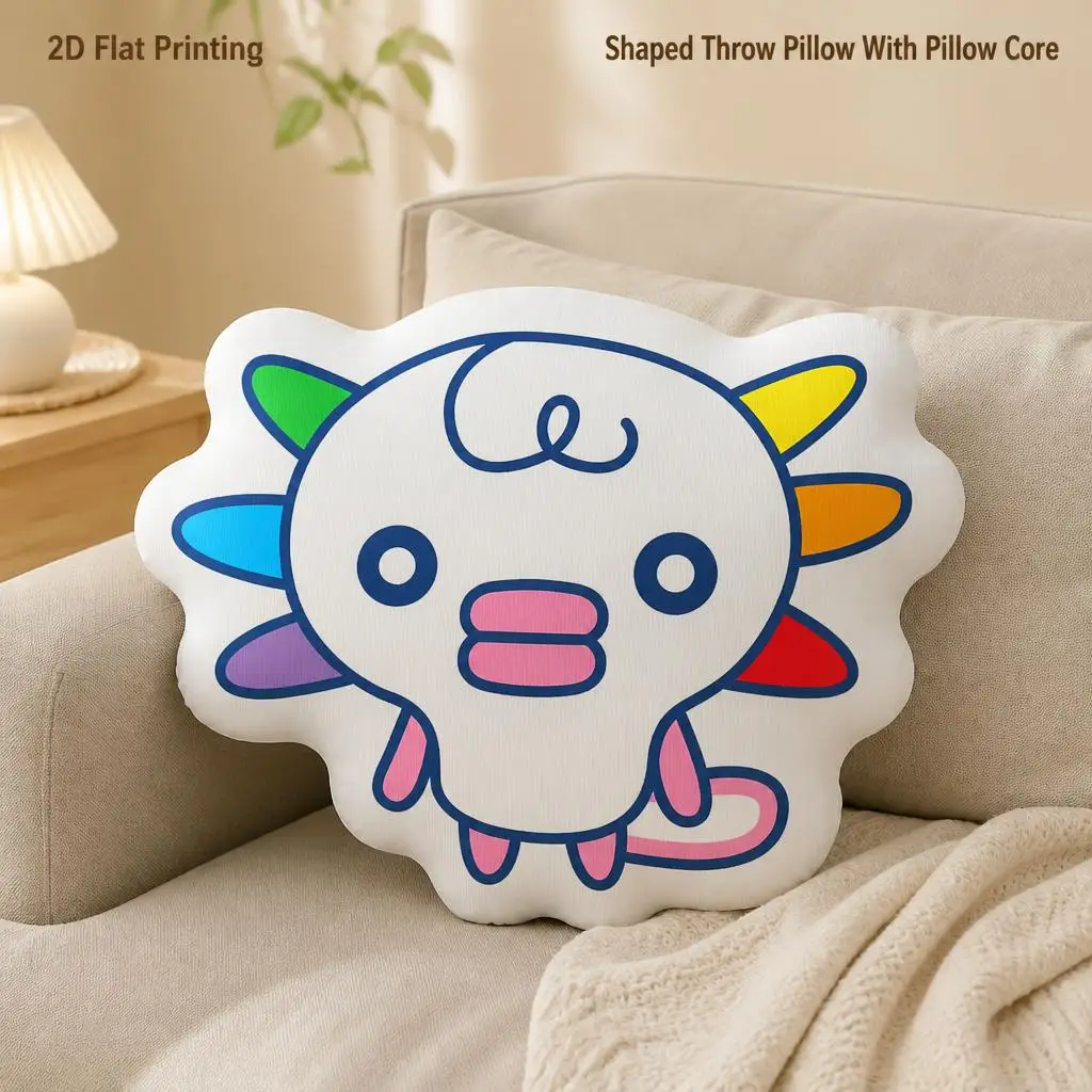T-Tamagotchis Woopatchi Shaped Throw Pillow Stuffed Character Cushion Colorful Kawaii Decorative Pillow for Bedroom Sofa Accent