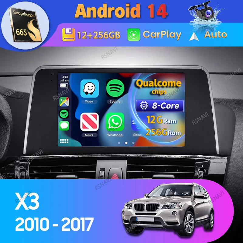 Android 14 Car Radio For BMW X3 F25 2010 2011 - 2017 Carplay Auto GPS Navigation Video DSP 360 Camera Head Unit BT Stereo Player