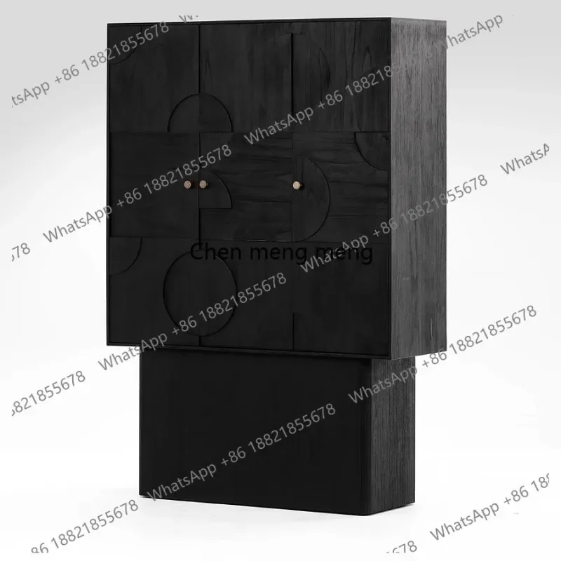 

New carved double door vertical cabinet black all solid wood storage cabinet