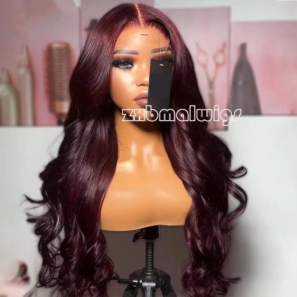 Synthetic Hair Burgundy 99J Red Wavy Lace Front Wig For Black Women Glueless Preplucked Daily Cosplay Heat Resistant Fiber