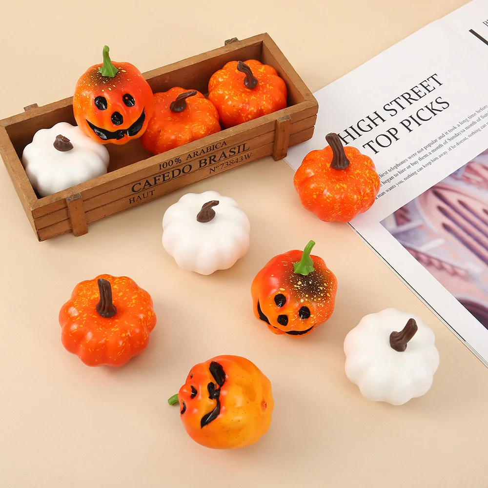 4Pcs Popular Miniature Imitation Foam Pumpkin Halloween Ghost Funny Pumpkin Ornaments For Doll House Decoration Accessories