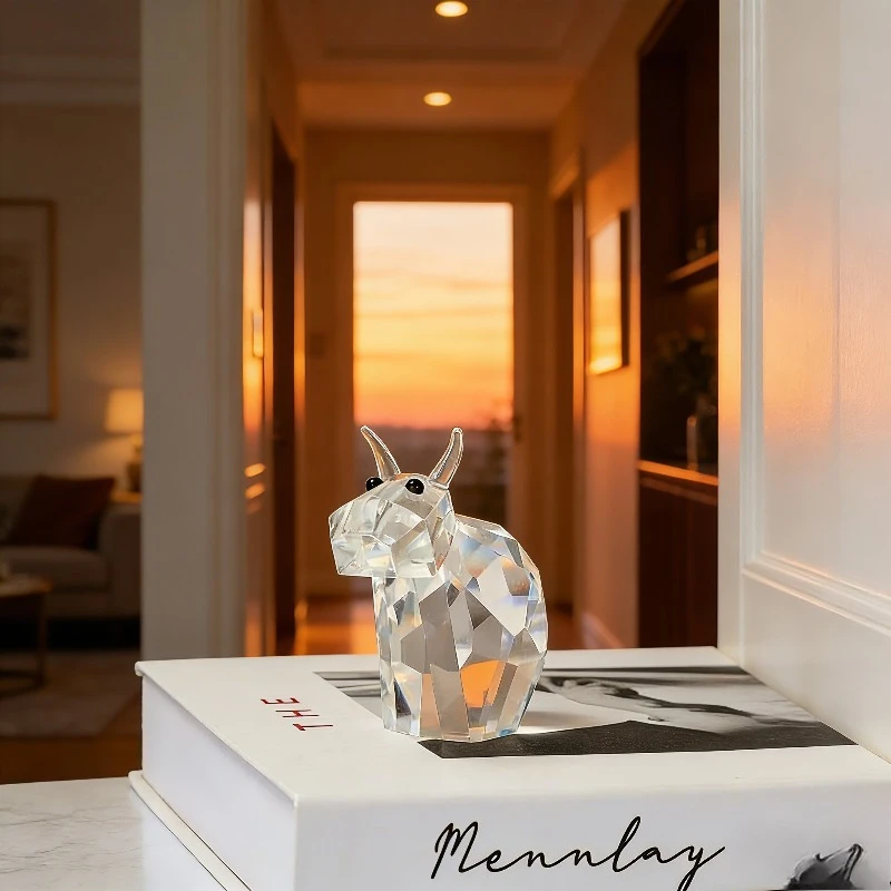 Exquisite Crystal Ox Statue Bull Figurine Clear Crystal Home Living Room Office Bedroom Decor Creative Gift