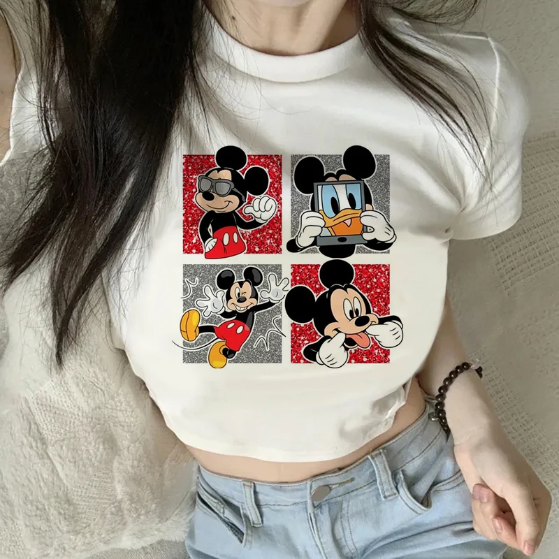 Cute Design Disney Crop Top Mickey Tee Shirt Cropped Minnie Mouse  T-shirt Women T Shirt Female Clothes Kawaii Tshirt