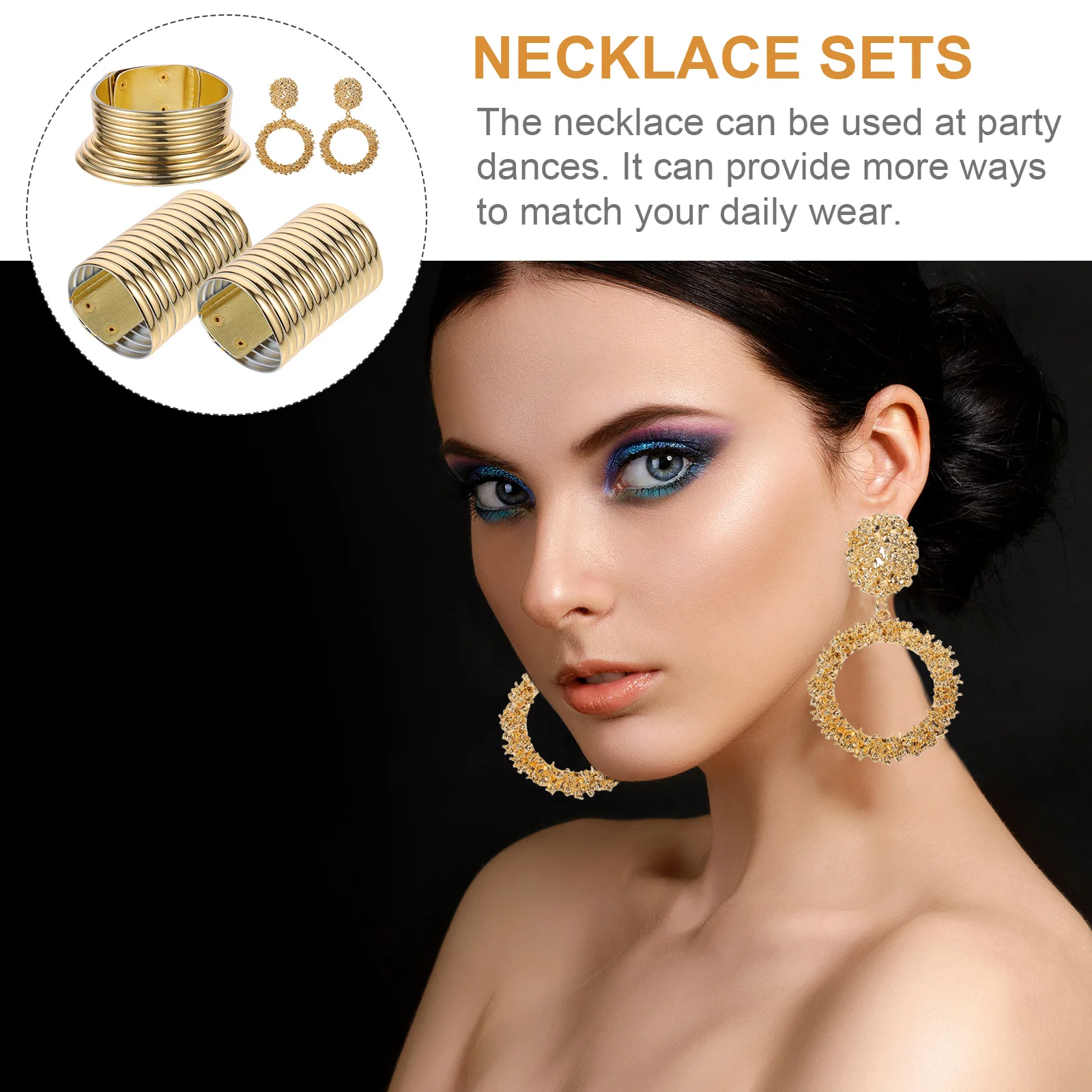 

5Pcs Metal Jewelry Set Exaggerated Necklace Earrings Bangle for Party Punk Women Jewelry Fashion Statement Sets