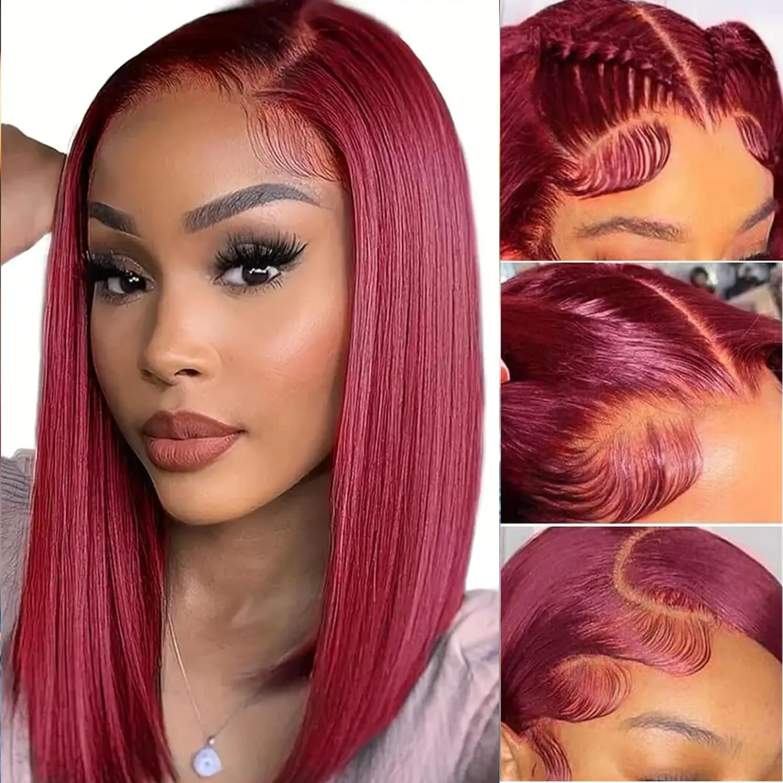 14-дюймовый 99j Бордовый Короткий Боб Парик Прямой Парик Человеческих Волос 13x4 Hd Кружевные Фронтальные Парики Для Женщин 200 Плотность Красного Цвета Волос Remy