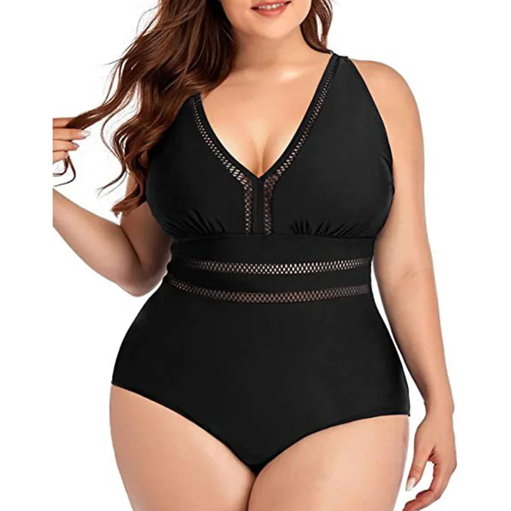 

2025 Black One Piece Swimwear Women Backless Swimsuit Vintage Big Size 5XL Beachwear Summer Monokini Mesh Swimming Suit Female