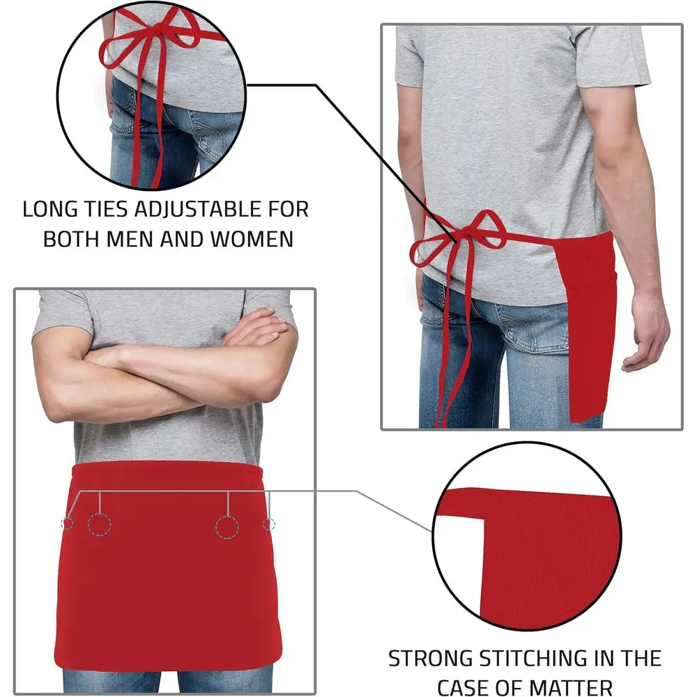 12-Pack Server Apron with 3 Pockets, 12 Waist Apron for Waitstaff, Utopia Wear
