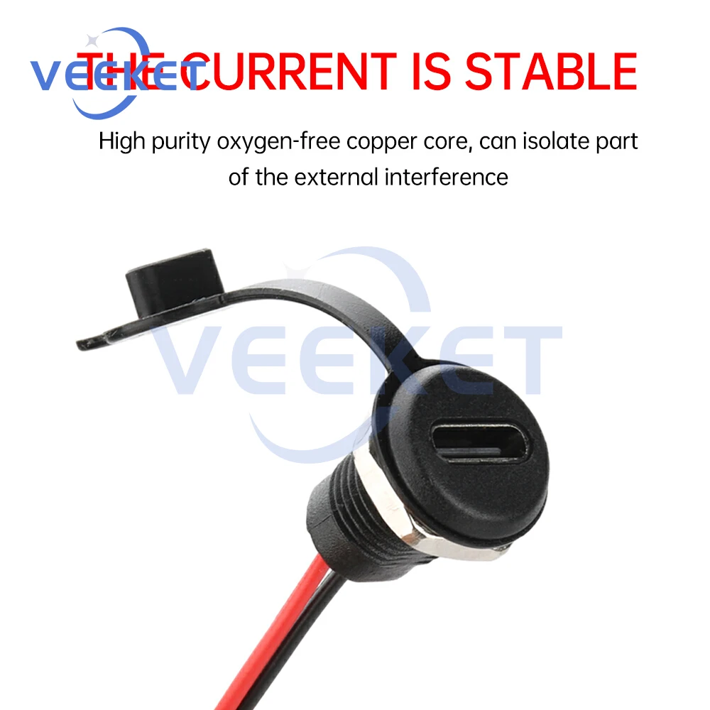 2Pin USB-C Connector Type-C Waterproof with PH 2.0 nut locking Panel mounting TPC Waterproof Fast Charging Without Terminals