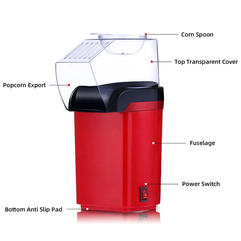 Mini Hot Air Popcorn Maker，1200W Household Small Electric Popcorn Machine，110V 220V