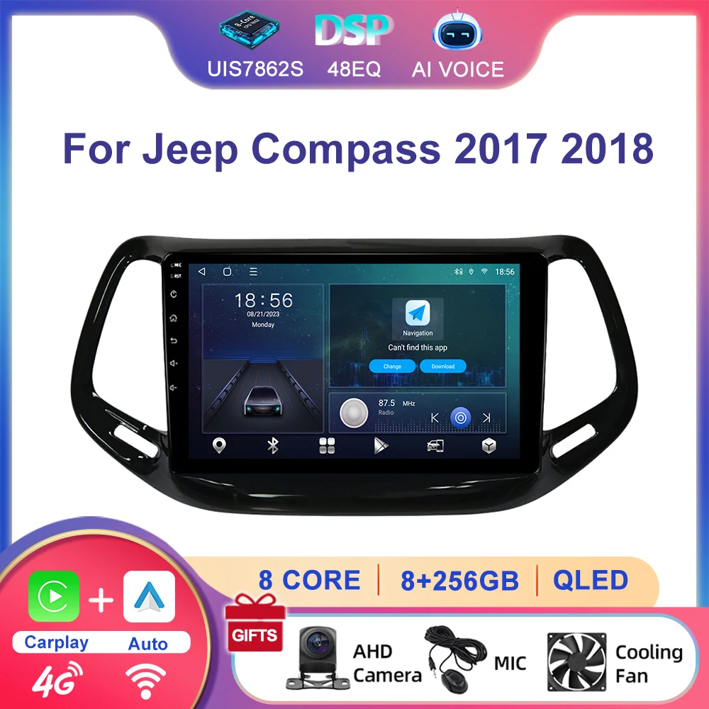 8 Core 4G WiFi Car Multimedia Player Touch Screen GPS Navigation DSP Stereo Android Support Carplay for Jeep Compass 2017 2018