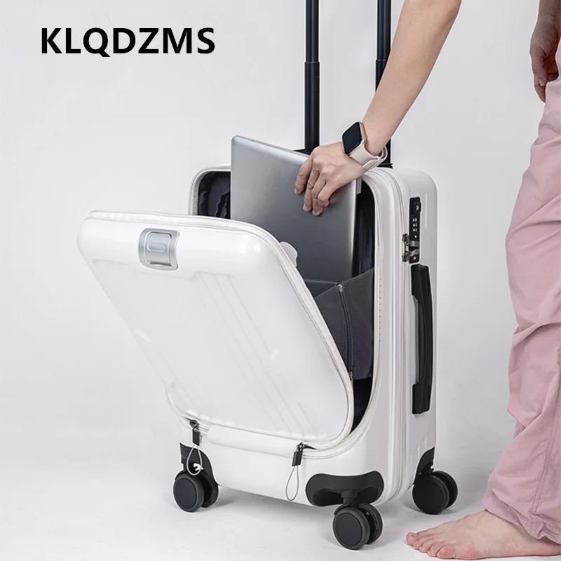 KLQDZMS Travel Luggage 20 Inch ABS+PC Trolley Case Women's Boarding Box Student Password Box Front Opening Laptop Suitcase