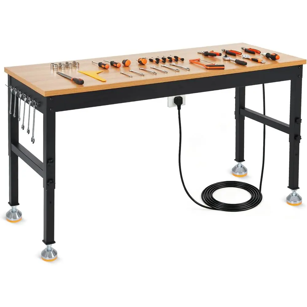 

72" Work Bench, 72" x 24" Workbench with Power Outlet, Adjustable Height Work Benches or Garage, 2000 LBS Tool Bench or Workshop