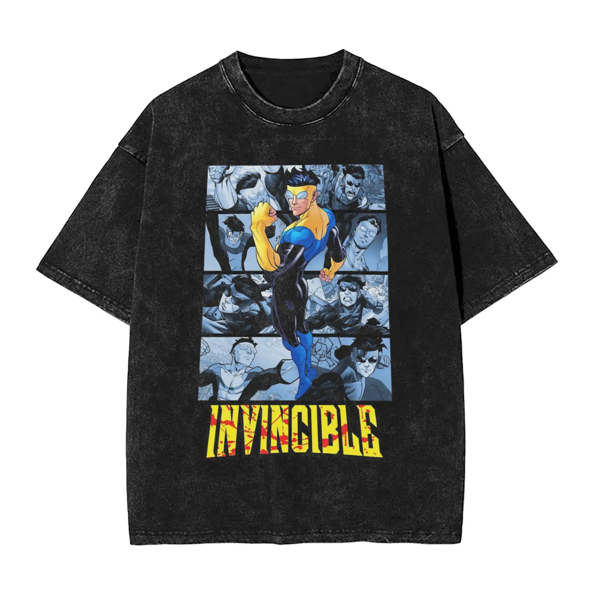 

Vintage Omni Man Superhero Invincible Washed T Shirts Streetwear Hip Hop Vintage T-Shirts Mark Grayson Tee Shirt Men Women