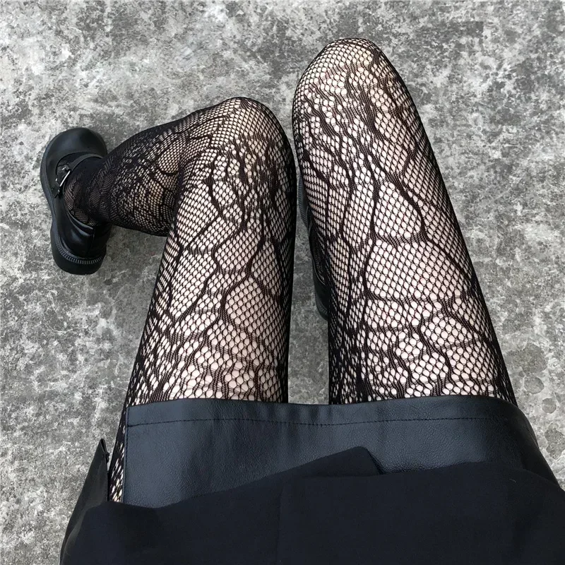 Sexy Lace Mesh Stockings Bottomed Pantyhose Classic Lolita Hollowed Fishnet Women\'s Netting Gothic Punk Retro Spider Web Tights