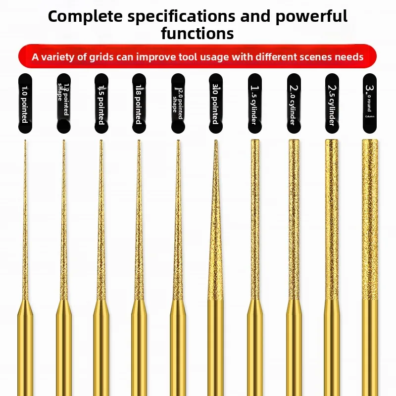 Titanium Plated Diamond Grinding Head Extended Pointed Cylindrical Jade Expanded Hole 3mm Diamond Sand Grinding Needle